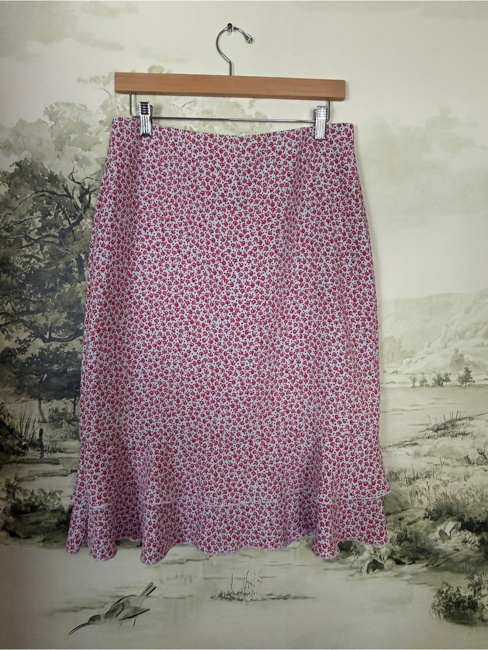 Ann Taylor Pink Floral Midi Skirt